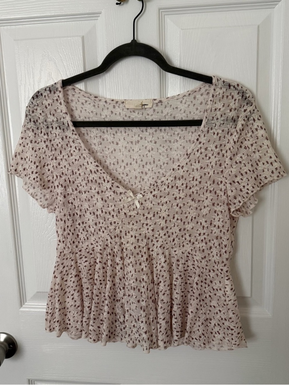 Light Pink Printed Short Sleeve Peplum Top